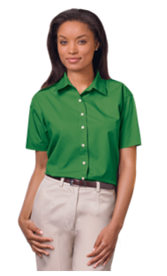 Women's Short Sleeve Poplin Shirt - Kelly Green with Silver logo Image Counts Women's Short Sleeve Poplin Shirt - Kelly Green with Silver logo Image Counts