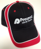 Hat-Prospect Baseball Cap - Black/Red/White Stripe - White Prospect Logo