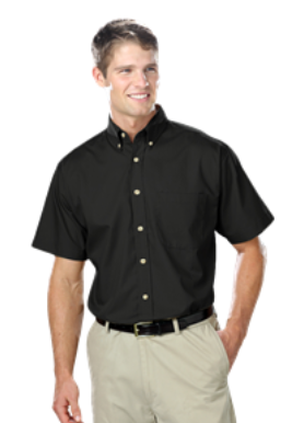 Men's Short Sleeve Poplin Shirt - Black with Silver Logo