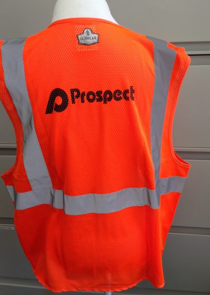 Safety Orange Vest with Prospect Logo and pockets