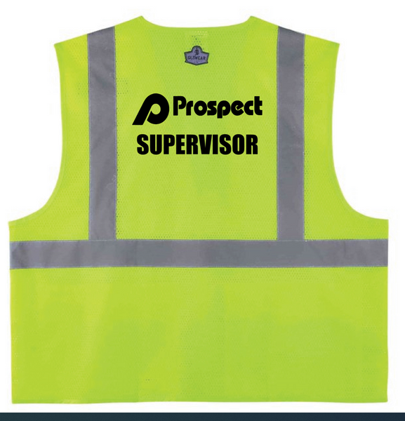 Safety Vest Lime with Pockets with Prospect logo / Supervisor in black on back