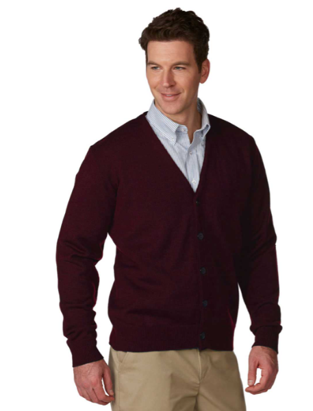 Wine V-Neck Button Cardigan Sweater with Silver Prospect Logo