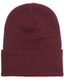 Cuffed Knit Cap/ Maroon with Silver Logo