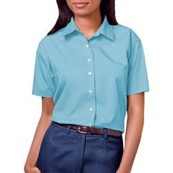 Women's Short Sleeve Poplin Shirt -Aqua with Black Logo