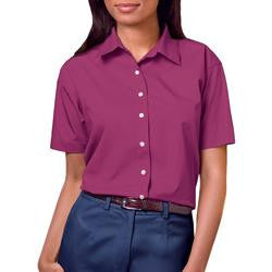 Women's Short Sleeve Poplin Shirt Berry/Silver Logo