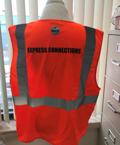 Safety Vest-Orange w/Express Connection on back in Black and on Pocket