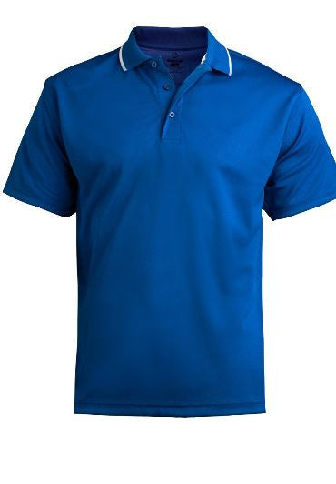 Royal Blue Dry Mesh Polo with White Stripe on Collar with White Logo on chest