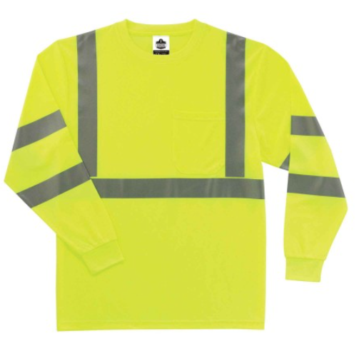 Hi-Vis Long Sleeve Shirt with Black Prospect logo on front pocket and back