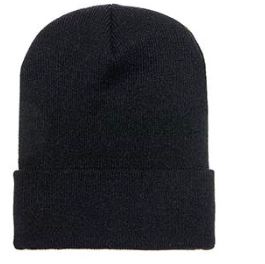Cuffed Knit Black Hat-No Logo