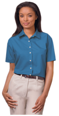 Women's Short Sleeve Poplin Shirt - Turquoise with Black Logo