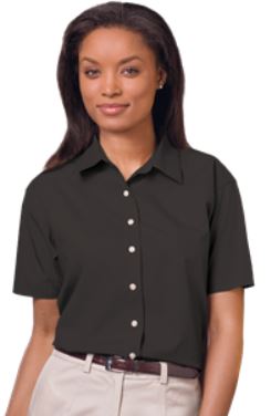 Women's Short Sleeve Poplin Shirt - Black with Silver Logo