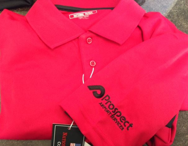 Short Sleeve Color Blocking Polo-Red/Blk with Black Logo on Left Sleeve