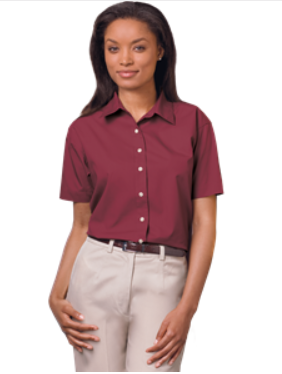 Women's Short Sleeve Poplin - Burgundy/Silver Logo