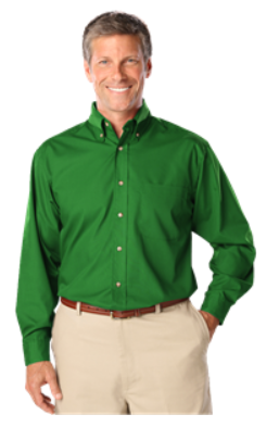 Men's Long Sleeve Poplin Shirt - Kelly Green with Silver Logo