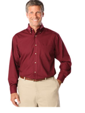 Men's Long Sleeve Poplin Shirt - Burgundy with Silver Logo