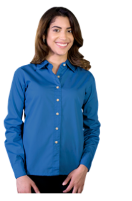 Women's Long Sleeve Poplin Shirt - Turquoise With Black Logo