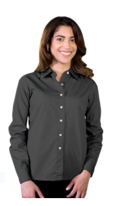 Women's Long Sleeve Poplin Shirt - Graphite with Silver Logo