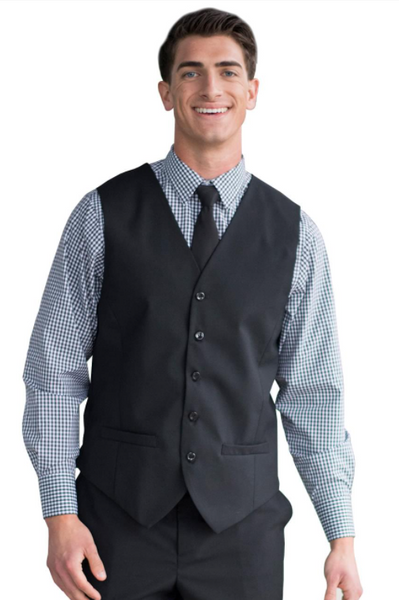 Men's Black Wool/Polyester Vest with Silver Logo