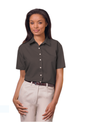 Women's Short Sleeve Poplin Shirt -Graphite with Silver Logo