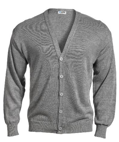 Grey V-Neck Button Cardigan Sweater with Black Prospect Logo