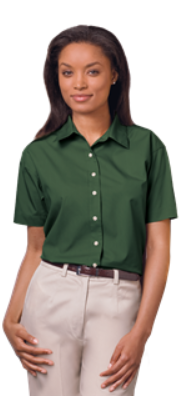 Women's Short Sleeve Poplin Shirt - Hunter Green with Silver logo