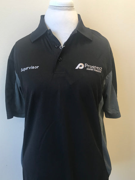 Short Sleeve Color Blocked Shirt Black/Grey with Prospect and Supervisor Logo in Silver