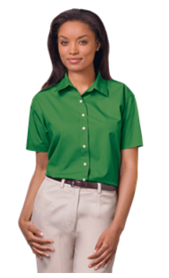 Women's Short Sleeve Poplin Shirt - Kelly Green with Silver logo