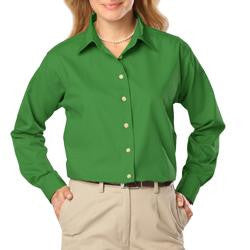 Women's Long Sleeve Poplin Shirt -Kelly Green with Black Logo