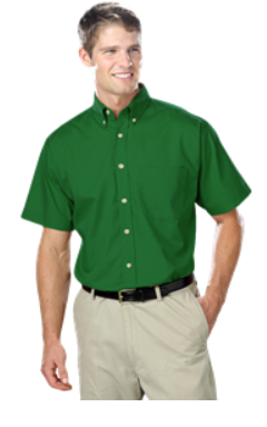 Men's Short Sleeve Poplin Shirt - Kelly Green with Silver Logo