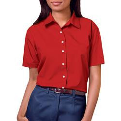 Women's Short Sleeve Poplin Shirt -Red with Silver Logo