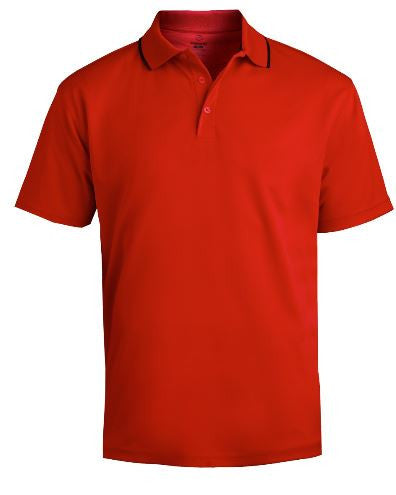 Red Dry Mesh Polo with Black Stripe on Collar with Black Logo on chest