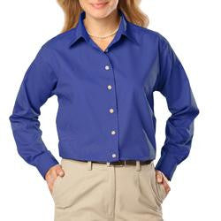 Women's Long Sleeve Poplin Shirt -Royal Blue with Silver Logo