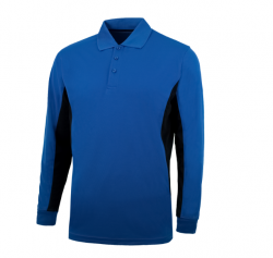 Long Sleeve Color Blocking Polo - Royal/Black with Silver Logo