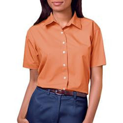 Women's Short Sleeve Poplin Shirt Salmon with Black Logo