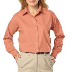 Women's Long Sleeve Poplin Shirt - Salmon with Black Logo