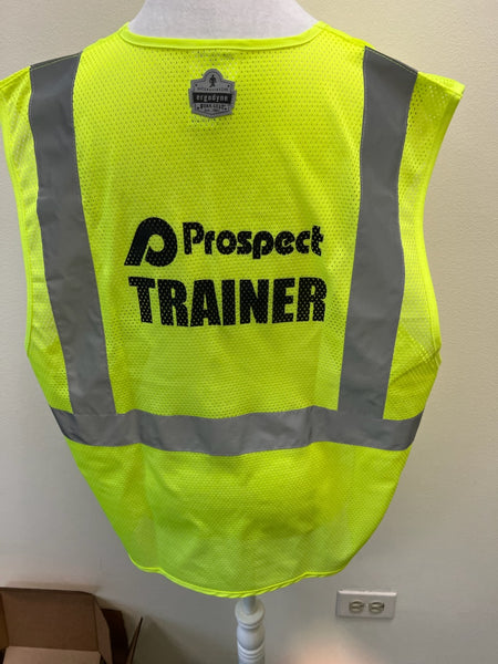 Safety Vest Lime with Pockets/Prospect Logo and Trainer on back