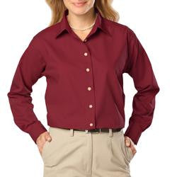 Women's Long Sleeve Poplin Shirt -Burgundy with Silver Logo