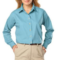 Women's Long Sleeve Poplin Shirt - Aqua with Black Logo