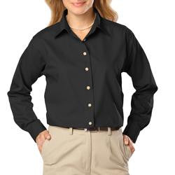 Women's Long Sleeve Poplin Shirt - Black With Silver Logo