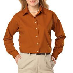 Women's Long Sleeve Poplin Shirt - Burnt Orange With Silver Logo
