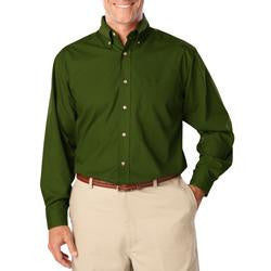 Men's Long Sleeve Poplin Shirt - Hunter Green with Silver Logo