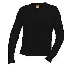 V-Neck Long Sleeve Pullover Sweater-BLANK - Black