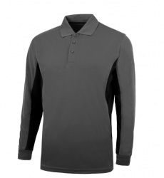 Long Sleeve Color Blocking Polo - Graphite/Black and Black Logo