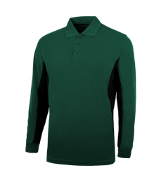 Long Sleeve Color Blocking Polo - Green/Black with Silver Logo