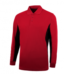 Long Sleeve Color Blocking Polo - Red/Black with Black Logo on Chest