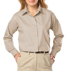 Women's Long Sleeve Poplin Shirt - Natural with Black Logo