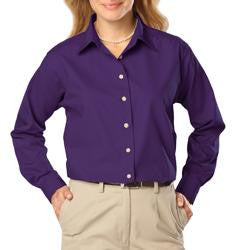 Women's Long Sleeve Poplin Shirt - Purple With Silver Logo