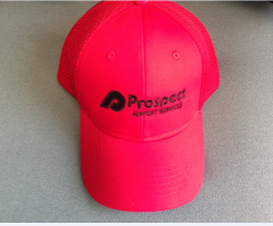 Hat-Prospect Baseball Cap-Red with Mesh back and Black Prospect Logo