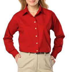 Women's Long Sleeve Poplin Shirt - Red with Black Logo