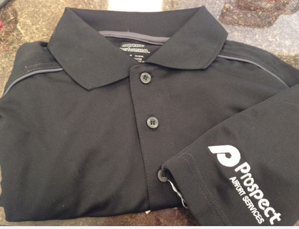 Short Sleeve Color Blocking Polo Black/Grey with Silver logo on left sleeve